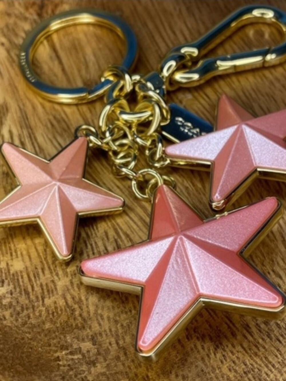 Coach Y2K Pink Acrylic 3D Star Bag Charm Keychain Gold Tone - Picture 10 of 11